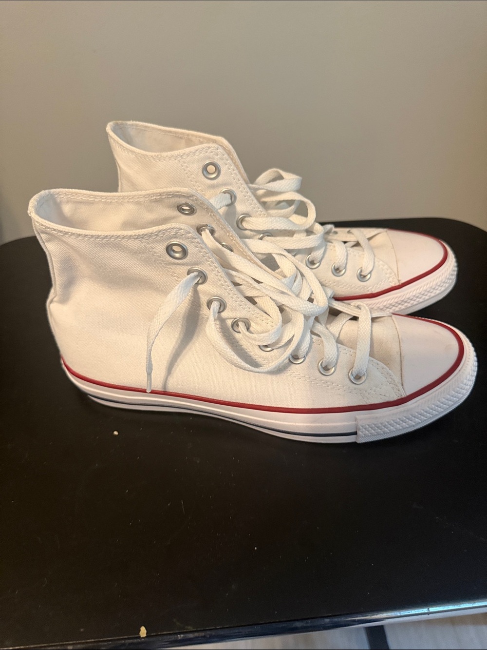 NEW - Converse White High Top Sneakers with Red Stripe